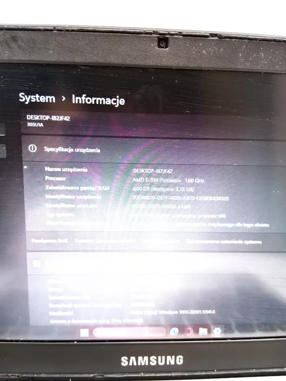 LAPTOP SAMSUNG 305U AMD E-450 2 X 1.7 GHZ, +ŁAD