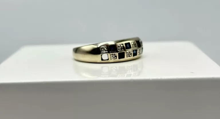 PRZEŚLICZNY ZŁOTY PIERŚCIONEK Z SZAFIRAMI 585 3,5G 0,04CT