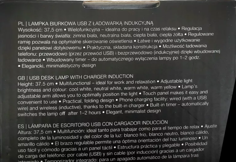 SMUKEE LAMPKA BIURKOWA USB Z ŁADOWARKĄ INDUKCYJNĄ