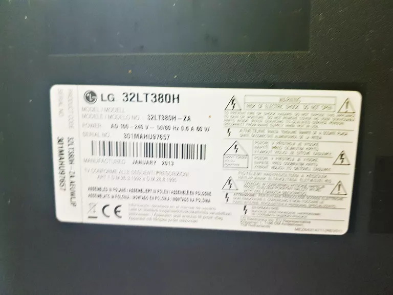 TELEWIZOR LG 32LT380H 32" + PILOT + ZASILACZ
