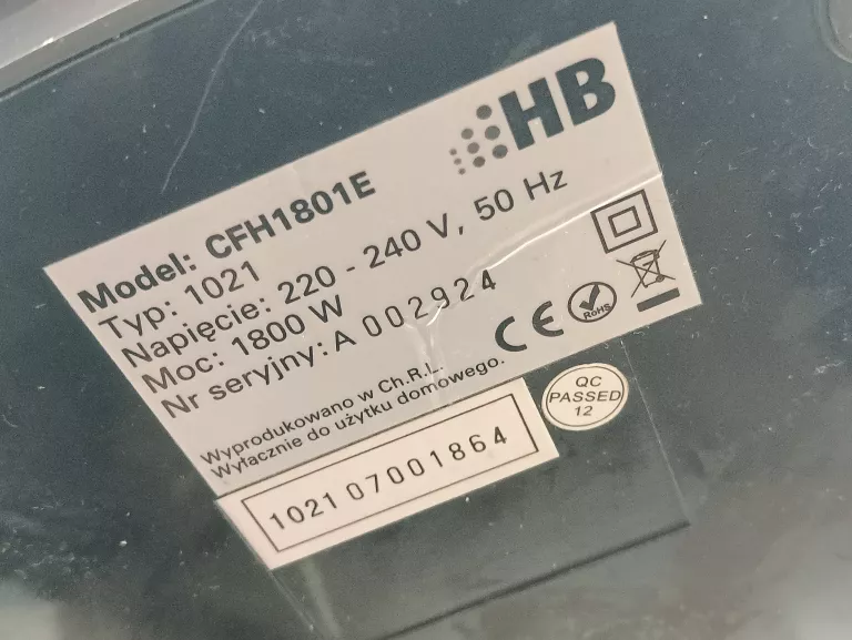 GRZEJNIK ELEKTRYCZNY HB CFH1801E