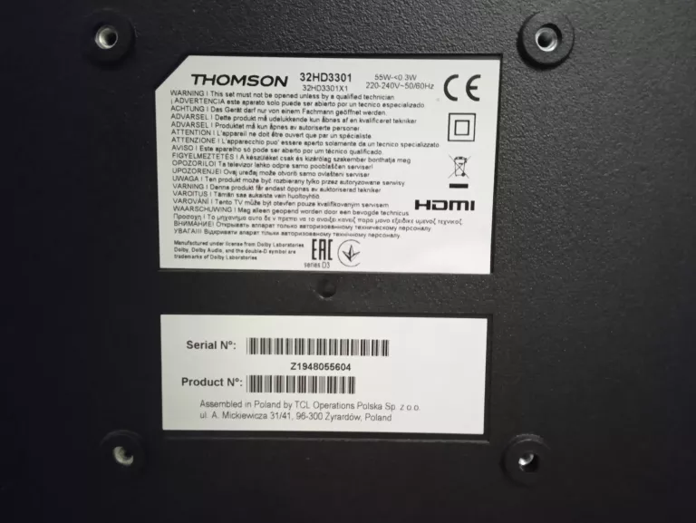 TELEWIZOR THOMSON 32HD3301 HD