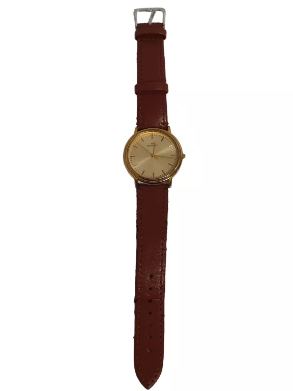 ZEGAREK MĘSKI POZŁACANY 14K BISSET 70095 NA SKÓRZANYM PASKU 35 MM