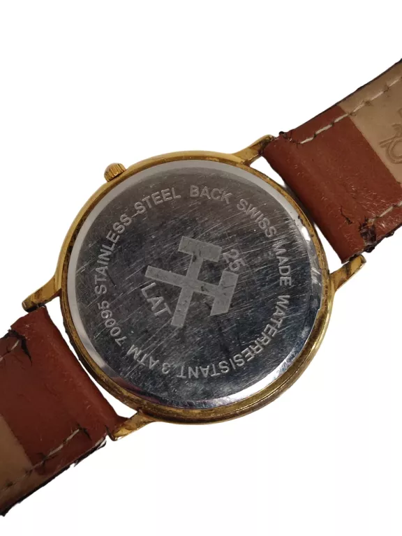 ZEGAREK MĘSKI POZŁACANY 14K BISSET 70095 NA SKÓRZANYM PASKU 35 MM