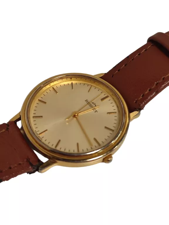 ZEGAREK MĘSKI POZŁACANY 14K BISSET 70095 NA SKÓRZANYM PASKU 35 MM