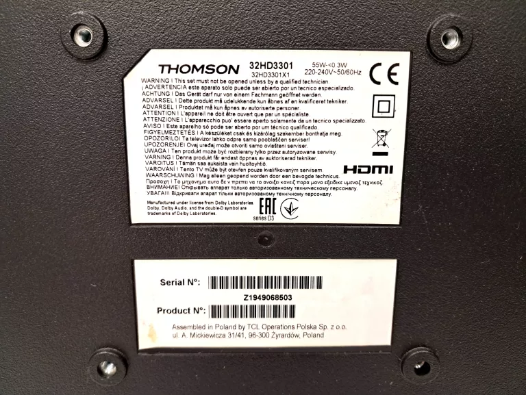 TELEWIZOR THOMSON 32HD3301 PILOT