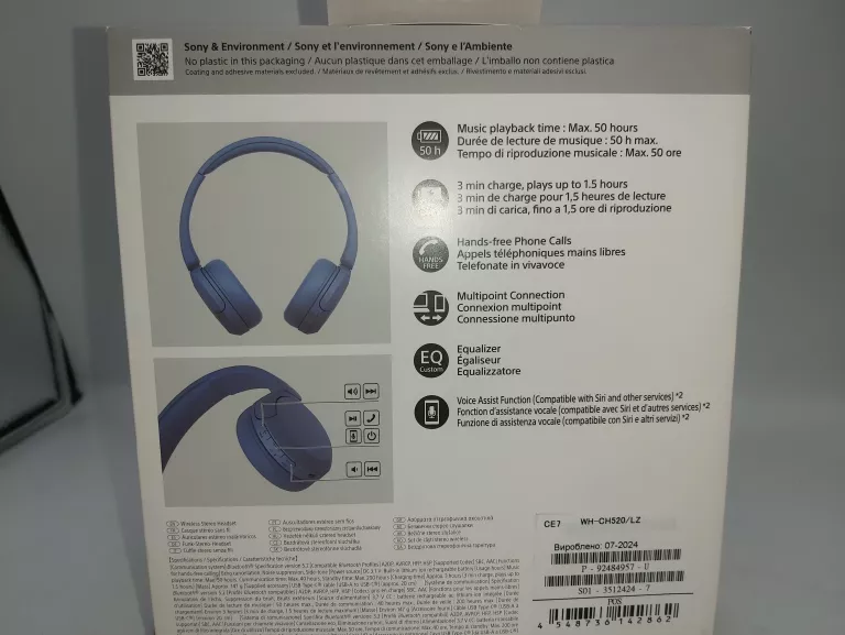 SŁUCHAWKI BLUETOOTH SONY WH-CH520 NIEBIESKIE, KOMPLET!!!