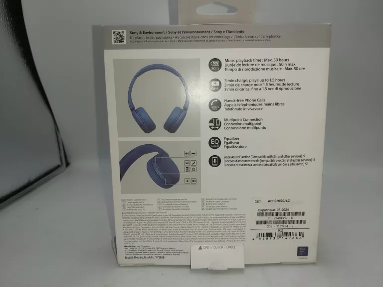 SŁUCHAWKI BLUETOOTH SONY WH-CH520 NIEBIESKIE, KOMPLET!!!