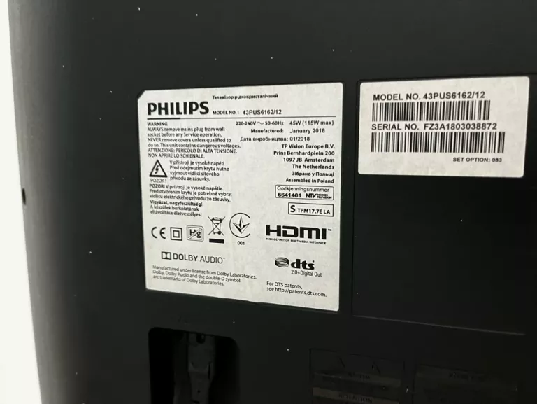 TELEWIZOR LED PHILIPS 43PUS6162/12 SMART 4K WIFI ODBIÓR OSOBISTY!!!