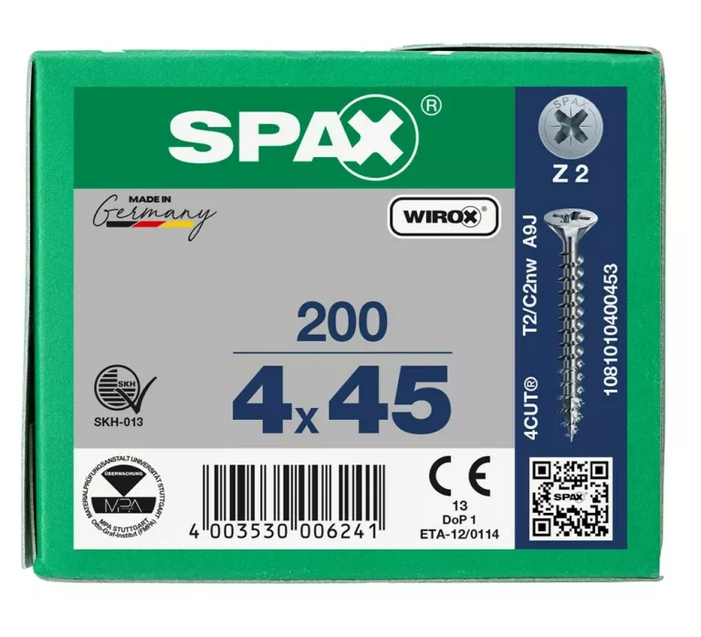 WKRĘTY DO DREWNA SPAX 4.0 X 45 GŁÓWKA STOŻKOWA PZ (200) Z2