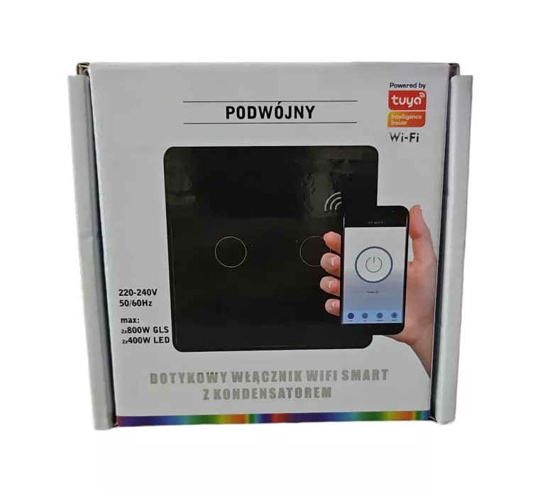 WŁĄCZNIK PODWÓJNY Z KONDENSATOREM CZARNY SMART WIFI TUYA POLUX