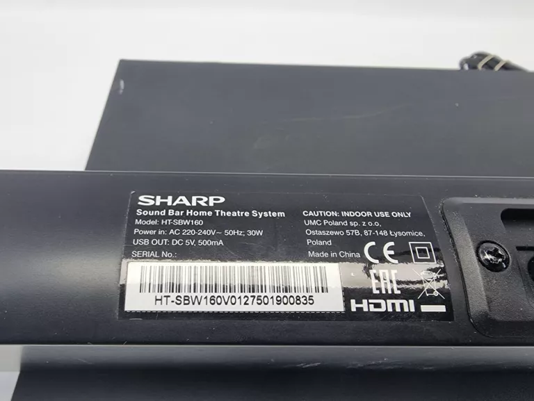 SOUNDBAR SHARP HT-SBW160 2.1 360 W BLUETOOTH HDMI AUX SUBWOOFER