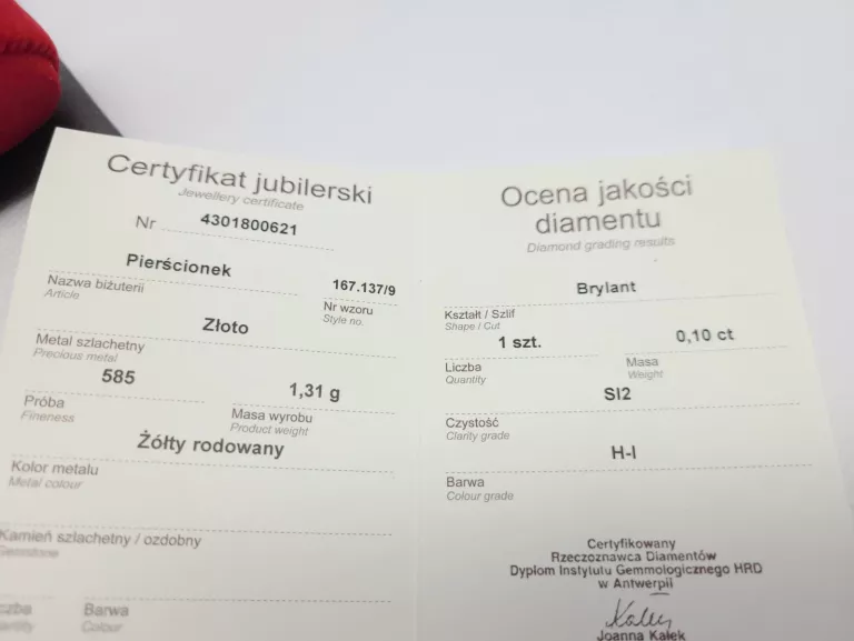 APART PIERŚCIONEK Z ZŁOTA Z BRYLANTEM 0,10 CT PR 585 R9
