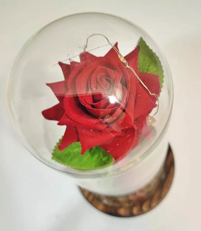 PRZEŚLICZNA CZERWONA RÓŻA W SZKLE @LAMPKA @IDEALNY PREZENT NA URODZINY