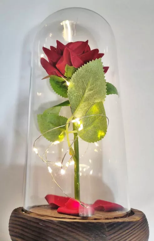 PRZEŚLICZNA CZERWONA RÓŻA W SZKLE @LAMPKA @IDEALNY PREZENT NA URODZINY