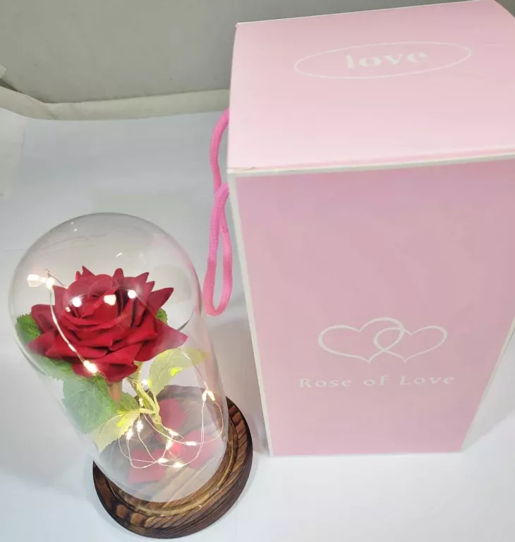 PRZEŚLICZNA CZERWONA RÓŻA W SZKLE @LAMPKA @IDEALNY PREZENT NA URODZINY