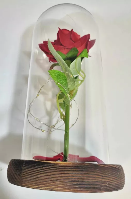 PRZEŚLICZNA CZERWONA RÓŻA W SZKLE @LAMPKA @IDEALNY PREZENT NA URODZINY
