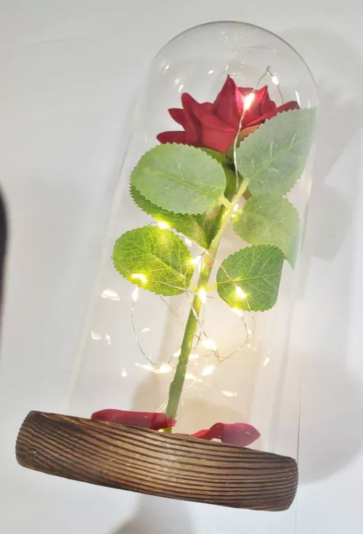 PRZEŚLICZNA CZERWONA RÓŻA W SZKLE @LAMPKA @IDEALNY PREZENT NA URODZINY