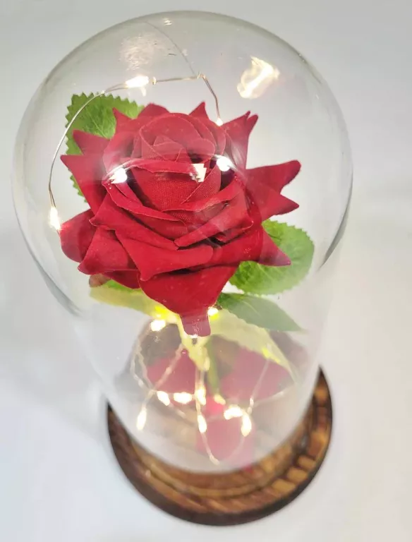 PRZEŚLICZNA CZERWONA RÓŻA W SZKLE @LAMPKA @IDEALNY PREZENT NA URODZINY