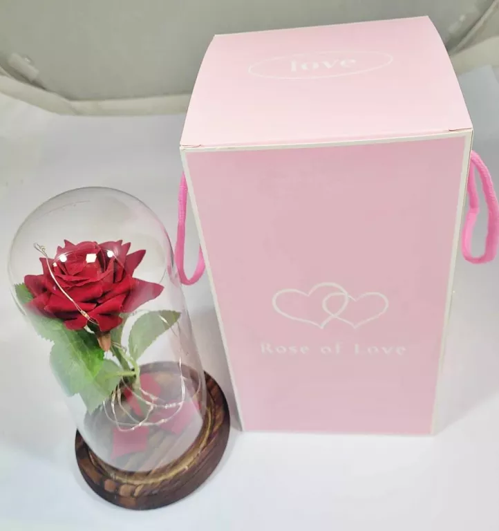 PRZEŚLICZNA CZERWONA RÓŻA W SZKLE @LAMPKA @IDEALNY PREZENT NA URODZINY