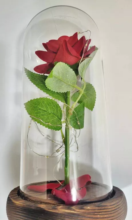 PRZEŚLICZNA CZERWONA RÓŻA W SZKLE @LAMPKA @IDEALNY PREZENT NA URODZINY