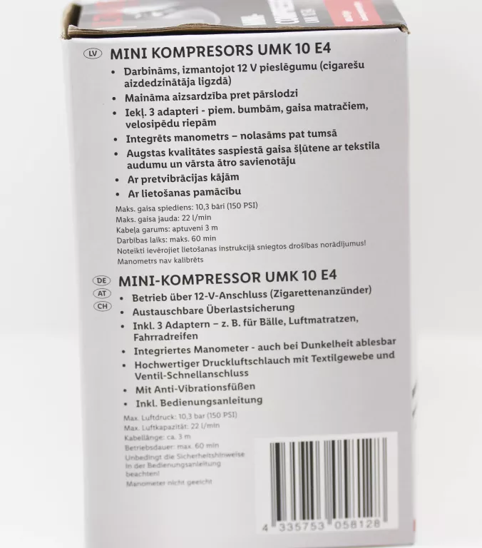 ULTIMATE SPEED MINI KOMPRESOR UMK 10 D3, PRZYŁĄCZE 12 V
