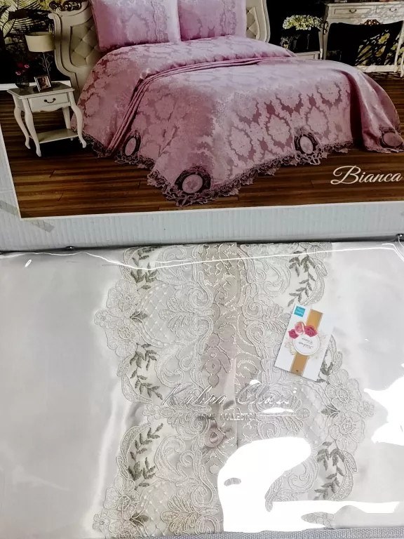 ZDOBIONY KOMPLET NARZUTA & POSZEWKI NA PODUSZKI 240X220CM  /50X70CM