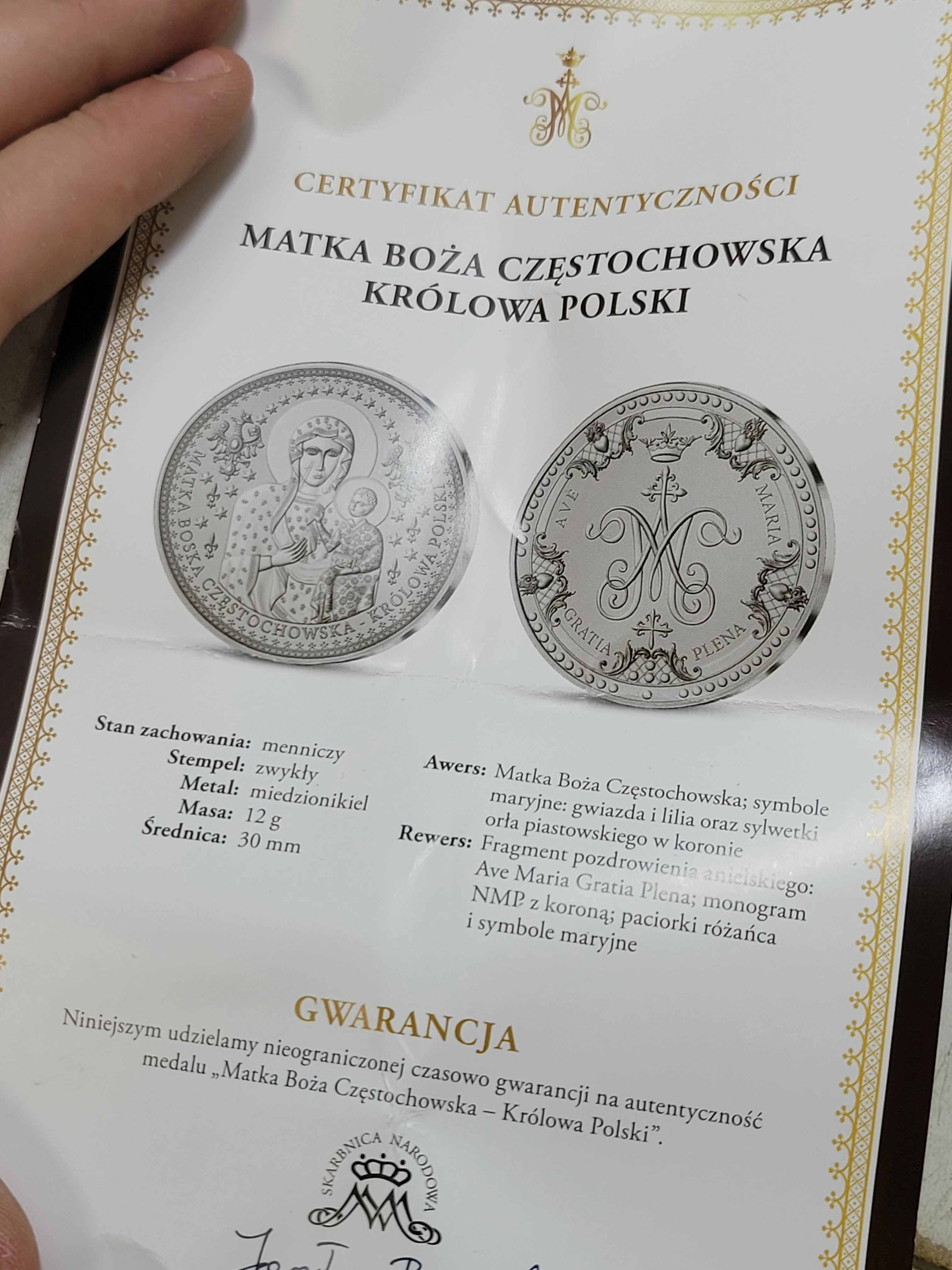 moneta-matka-boza-czestochowska-certyfikat-osiedle-niepodleglosci-1-krakow