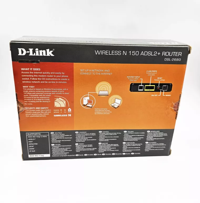 ROUTER PRZEWODOWY D-LINK DSL-2680 + ŁADOWARKA + PUDEŁKO