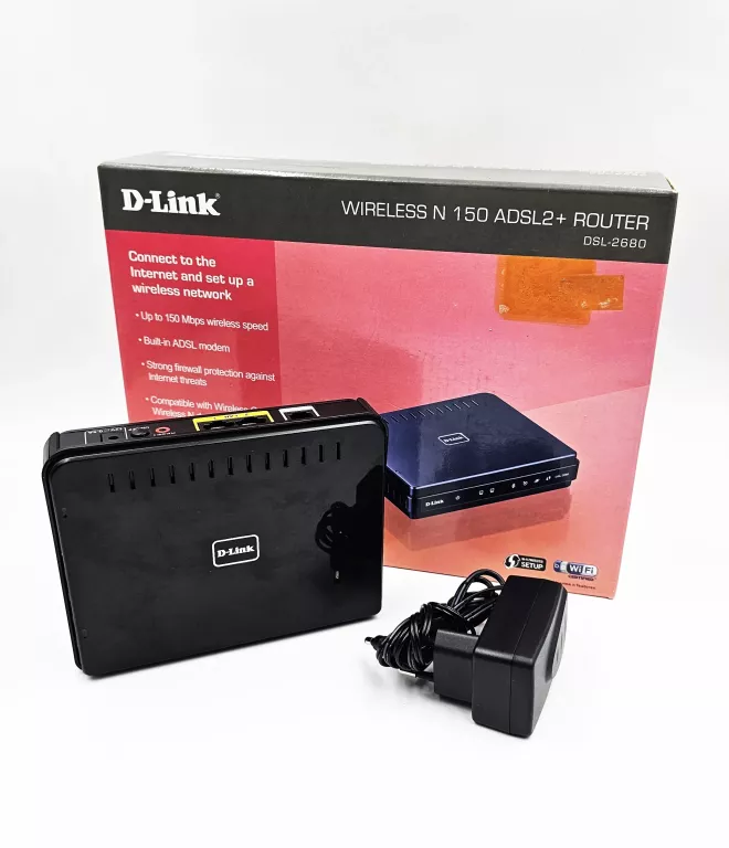 ROUTER PRZEWODOWY D-LINK DSL-2680 + ŁADOWARKA + PUDEŁKO