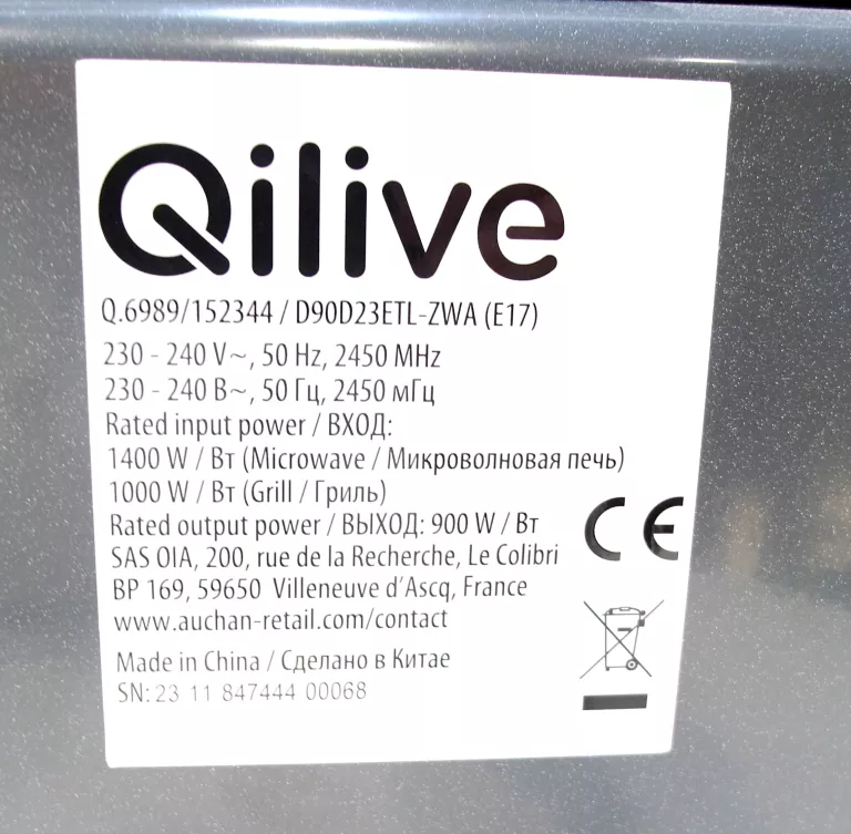 KUCHENKA MIKROFALOWA WOLNOSTOJĄCA QILIVE 6989