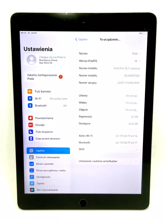 TABLET IPAD PRO 9,7" A1673 WIFI 32GB BAT.97%