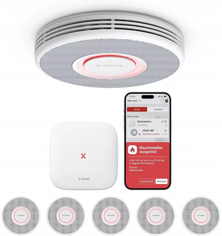 INTELIGENTNY CZUJNIK DYMU X-SENSE XS0B-MR61 6 CZUJNIKÓW ZE STACJĄ BAZOWĄ