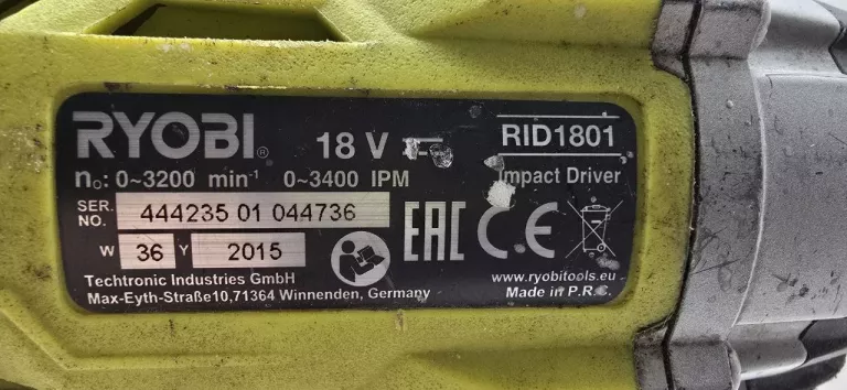 ZAKRĘTARKA UDAROWA RYOBI RID 1801 Z BATERIĄ 1,3AH I ŁADOWARKĄ