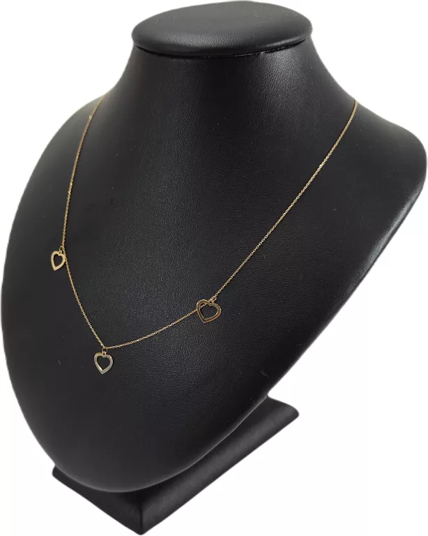 ŚLICZNY ZŁOTY ŁAŃCUSZEK Z 3 SERDUSZKAMI PRÓBY 585 1,01 G 46 CM DŁUGOŚCI