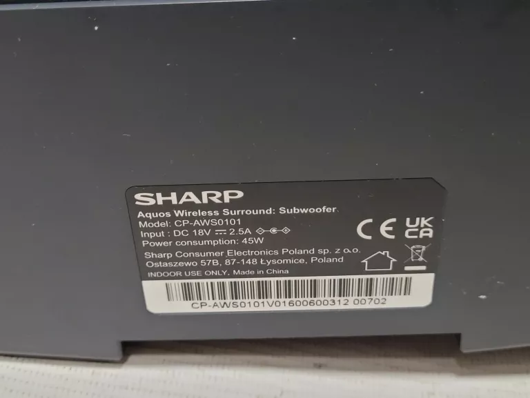 SUBWOOFER AKTYWNY SHARP CP-AWS0101 +PUD