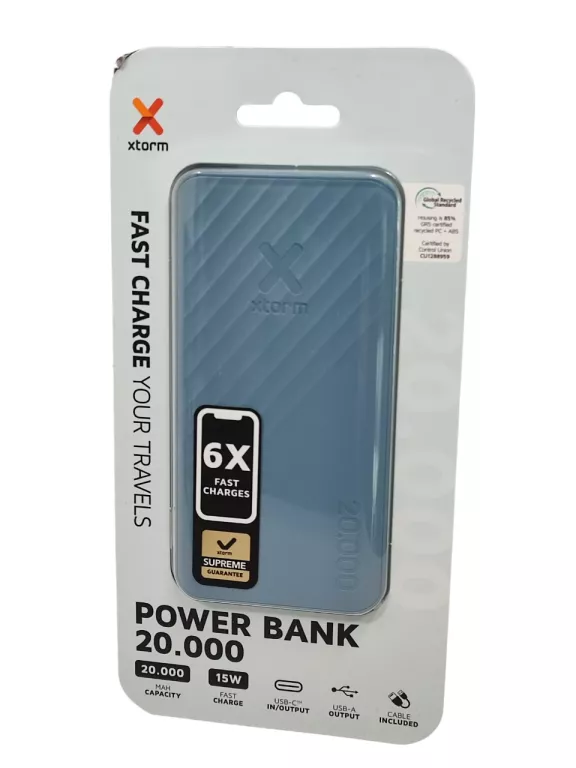 POWERBANK XTORM 20000 MAH SZYBKIE ŁADOWANIE FAST CHARGE 15W NIEBIESKI