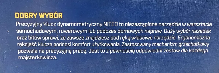 KLUCZ DYNAMOMETRYCZNY 1/4" NITEO TOOLS / MODEL 240377-TW30 / WALIZKA