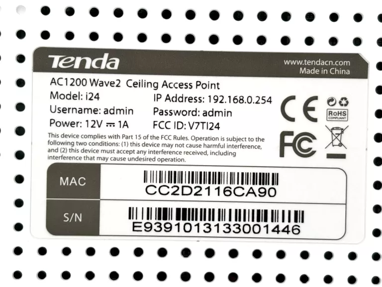 ACCESS POINT TENDA I24 WIFI 5 1GBE SUFITOWY 1200MB/S AC1200 WAVE 2 POE