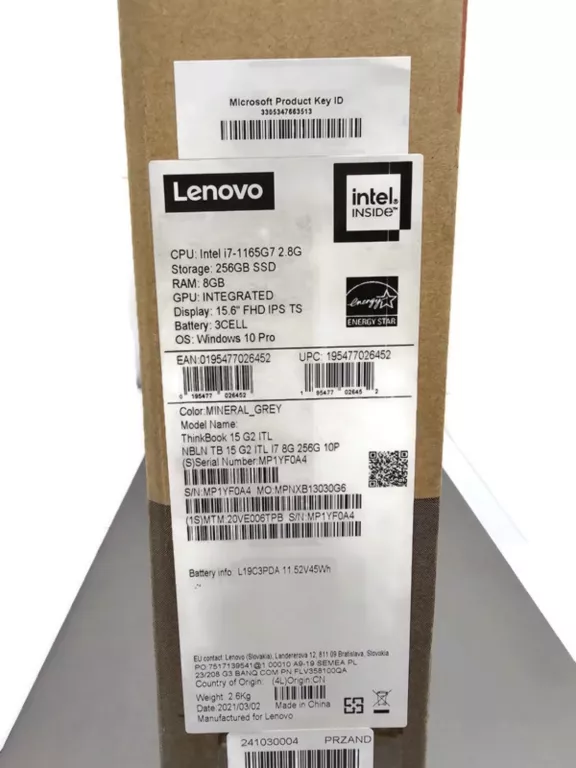 LAPTOP LENOVO THINKBOOK 15 G2 ITL I7 256GB KOMPLET