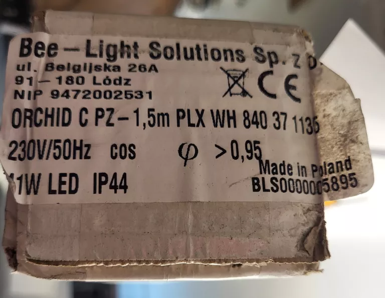 OPRAWA ZAWIESZANA BEE-LIGHT SOLUTIONS ORCHID C PZ-1,5M PLX WH 840 3
