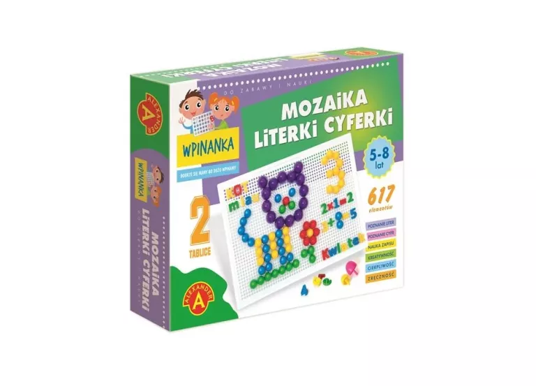 ZABAWKA ALEKSANDER WPINANKA MOZAIKA, LITERKI I CYFERKI
