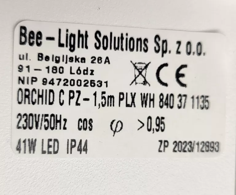 OPRAWA ZAWIESZANA BEE-LIGHT SOLUTIONS ORCHID C PZ-1,5M PLX WH 840 3