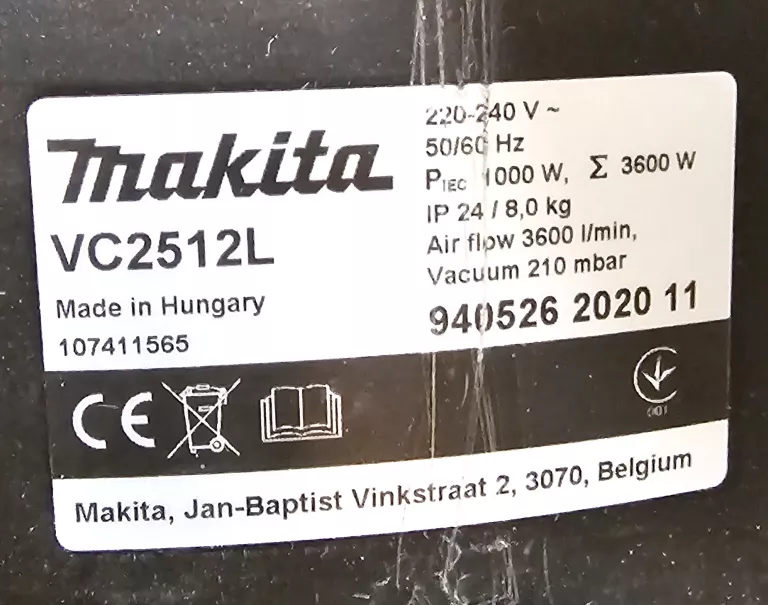ODKURZACZ PRZEMYSŁOWY MAKITA VC2512L + AKCESORIA