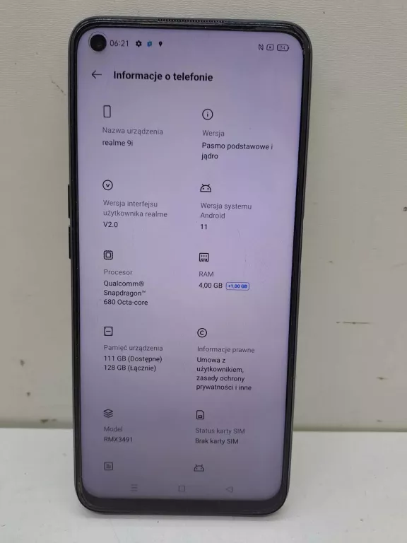 TELEFON REALME 9I 4/128GB +PUDEŁKO (OD INNEGO TEL) +KABEL