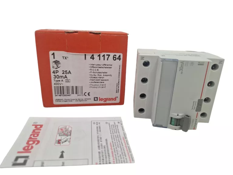 LEGRAND WYŁĄCZNIK RÓŻNICOWOPRĄDOWY 4P 25A 0.03A TYP A P304 411764