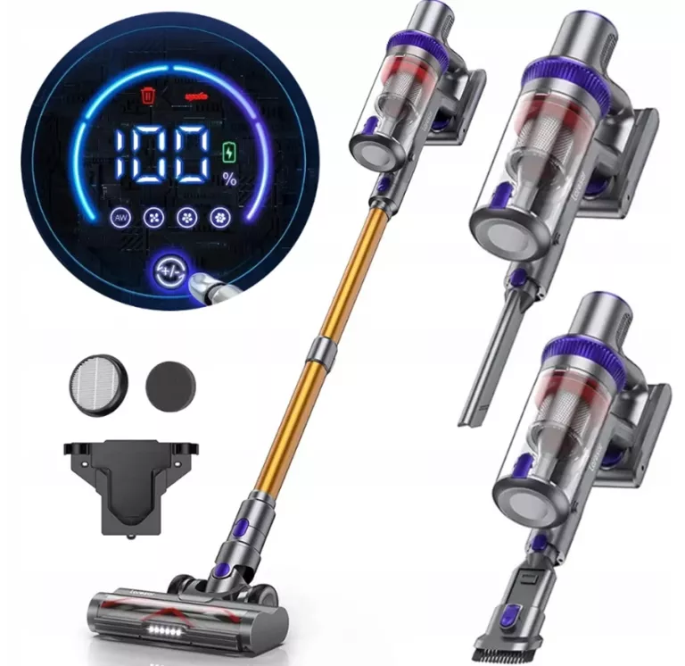 ODKURZACZ BEZPRZEWODOWY PIONOWY LARESAR V7 ŻÓŁTY/ZŁOTY MOCNY 50KPA 500W