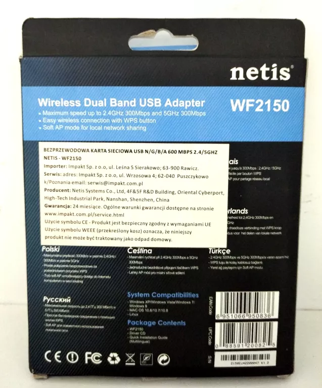 BEZPRZEWODOWA KARTA SIECIOWA USB N/G/B/A NETIS WF2150
