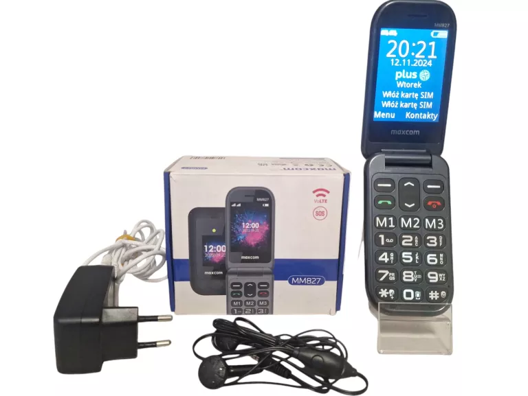 TELEFON KOMÓRKOWY MAXCOM MM825 16 MB CZARNY DUŻE KLAWISZE + KPL