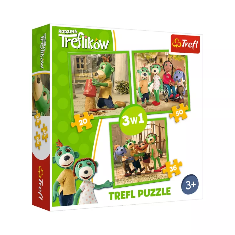 PUZZLE TREFL RODZINA TREFLIKÓW 3W1 + EMOTKI NOWE!